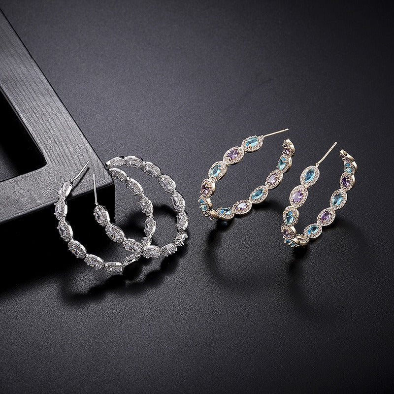 Exaggerated Zircon Stone Earrings for Women's C-shaped Dense Set Earrings with Micro Set Oval Zircon Stone Earrings for Women's