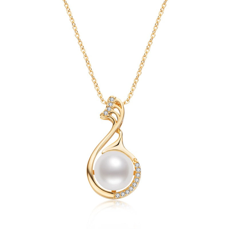 Little Swan White Freshwater Pearl Necklace Women's Fashion and Elegance Gold Wrapped Pendant
