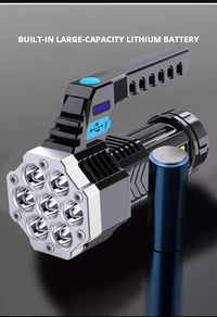 High Power LED Flashlight Powerful USB Rechargeable Torch Handheld Portable Outdoor Lamp Built-in Battery COB 7 LED Flashlights