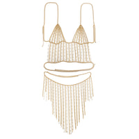 Fashionable electroplated metal aluminum chain geometric set clothing with simple tassel imitation pearl waist chain