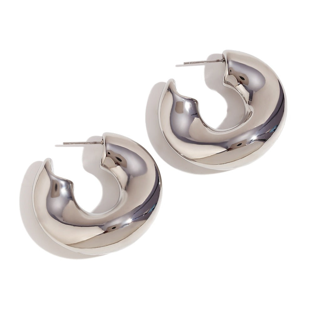Irregular streamlined round earrings, stainless steel gold earrings, female