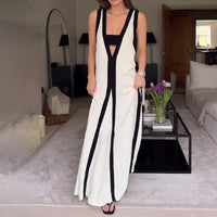 Sexy V-neck wide shoulder strap contrasting casual dress