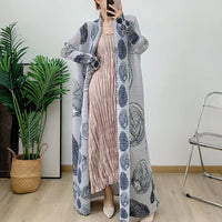 Long trench coat women's pleated loose print Middle Eastern cardigan long robe trend