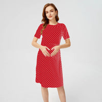 Pregnant women's polka dot round neck short sleeved nursing dress
