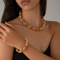 Cyberpunk metal stripe spiral open collar female personality punk snake bone necklace