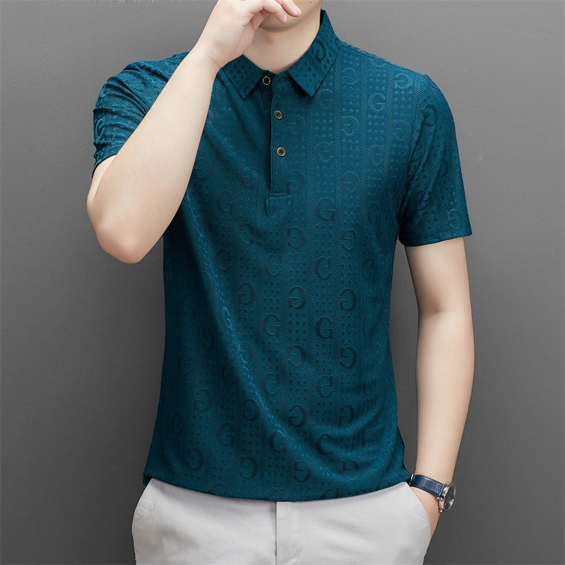Polo collar fashionable casual short sleeved t-shirt personalized breathable half sleeved top Father's Day