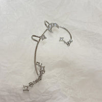 Minimally designed micro inlaid star moon ear hook with super sparkling chain and ear hole free ear clip