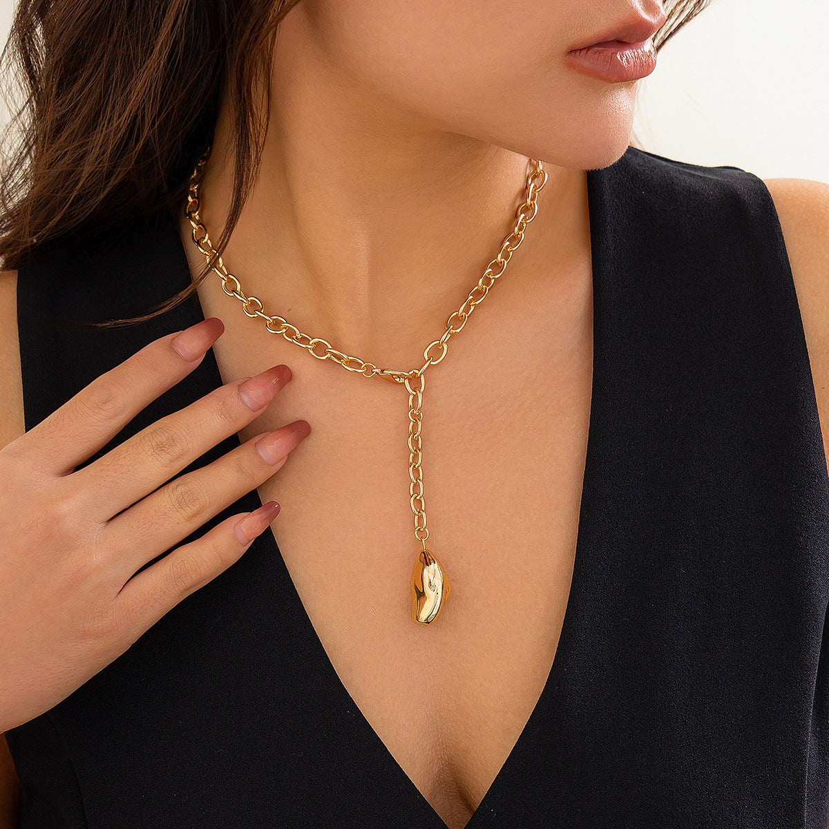 Vintage personality irregular gold bean pendant necklace necklaces versatile fashion chains