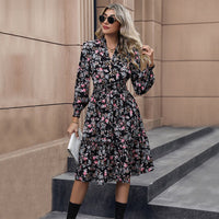 Spring and Autumn Popular Multi Color European and American Women's Long Sleeve Floral Dress