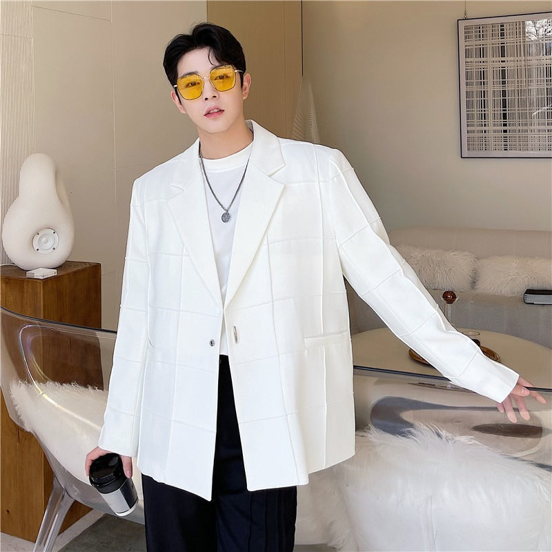 Loose and personalized plaid solid color suit jacket