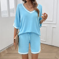 Spring/Summer Women's Casual Loose V-neck Sweater Set