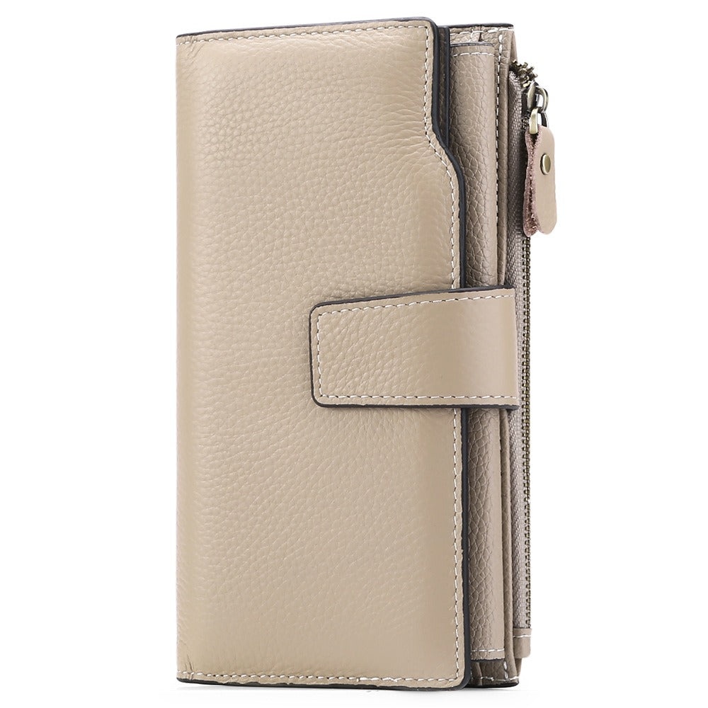 Genuine leather women's wallet long oil wax cowhide women's multi card wallet