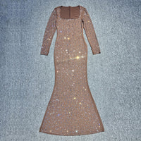 Gorgeous party fishtail dress, European and American autumn new sexy slim fit long sleeved hot diamond dress