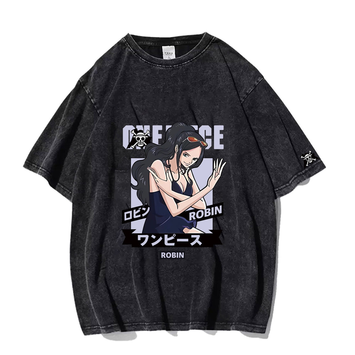 Washed old pirate king Robin pure cotton short sleeved T-shirt for men and women summer fashion brand Japanese anime