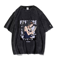 Washed old pirate king Robin pure cotton short sleeved T-shirt for men and women summer fashion brand Japanese anime