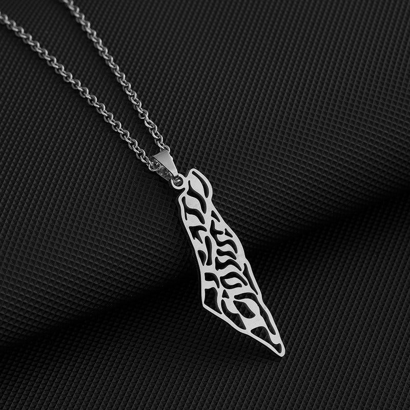 Israel and Palestine Map Pendant Necklace Universal Geometric Shape for Men and Women