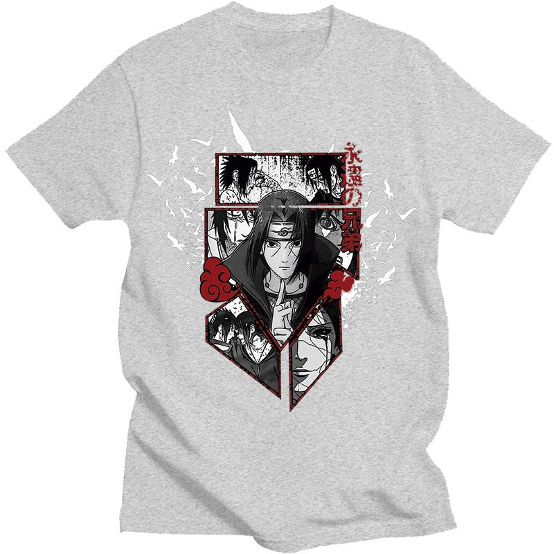 Japanese anime Naruto Uchiha Itachi print summer cotton handsome European men's short sleeved personalized T-shirt
