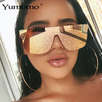 New Conjoined Large-Frame Sunglasses Fashion Rivets Colorful Mercury Sunglasses Women's Semi-Circular Frame Glasses