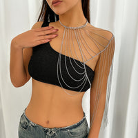 Sexy geometric U-shaped tassel single shoulder body chain, trendy hanging neck chain