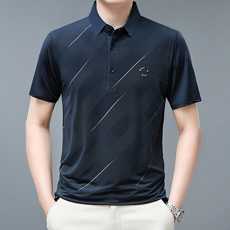 Flip collar ice silk POLO shirt for men's business oversized men's T-shirt Father's Day