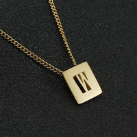 Stainless steel square letter necklace design titanium steel 26 letter necklace for women