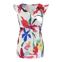 Pregnant women's fashionable printed deep V-neck cross breastfeeding T-shirt