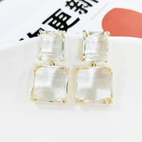 أقراط كريستال شفافة مربعة الشكل هندسية عصرية، أقراط طويلة أرجوانية أنيقة للنساء