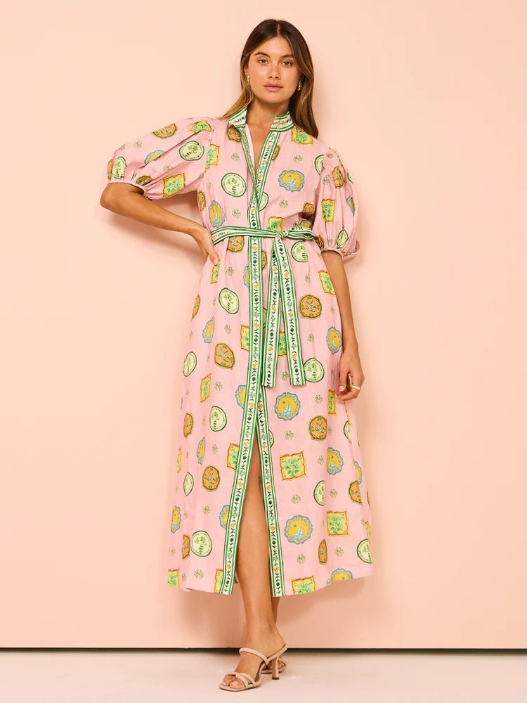 Personalized graffiti lantern sleeve cardigan casual printed shirt for women