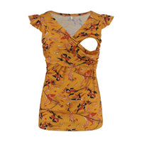 Pregnant women's fashionable printed deep V-neck cross breastfeeding T-shirt