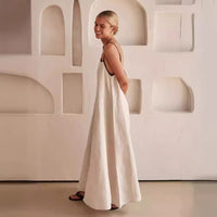 Fashionable contrasting color cotton leprosy suspender large hem dress