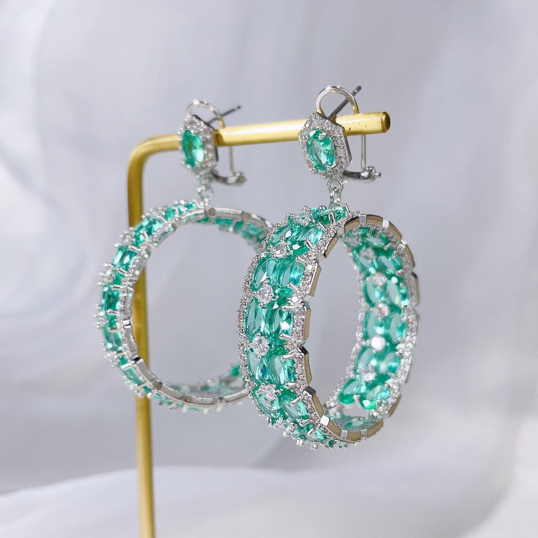 Fashionable and atmospheric colored zirconium geometric circular earrings with an elegant temperament