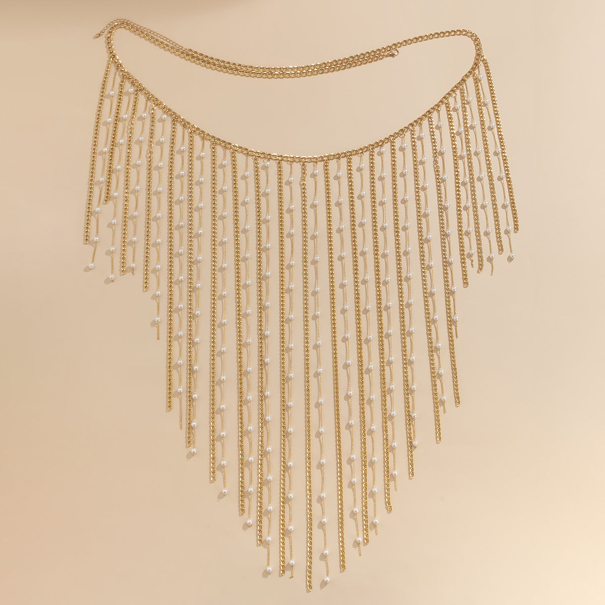 Fashionable electroplated metal aluminum chain geometric set clothing with simple tassel imitation pearl waist chain