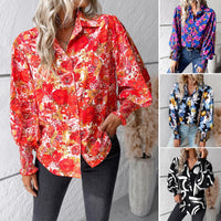 European and American women's clothing Amazon Spring/Summer temperament casual printed lantern sleeve shirt