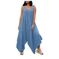 Fashionable solid color suspender backless V-neck sleeveless loose wide leg pants multi-color jumpsuit