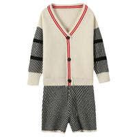 Hong Kong style women's small fragrant style two-piece cardigan shorts fashion V-neck wool sweater knitted set