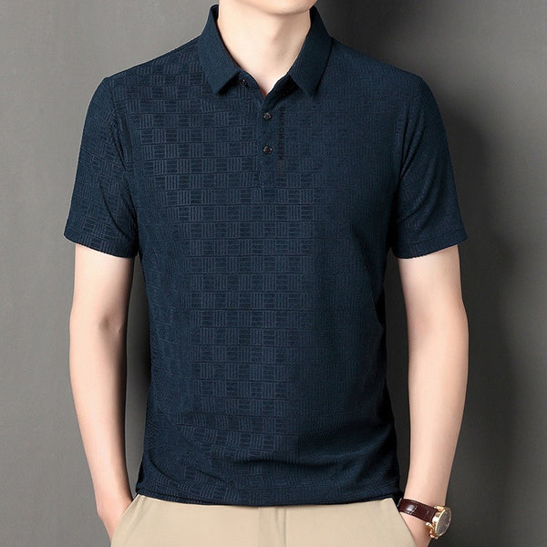 Business casual summer fashion seamless flip collar ice silk top Father's Day