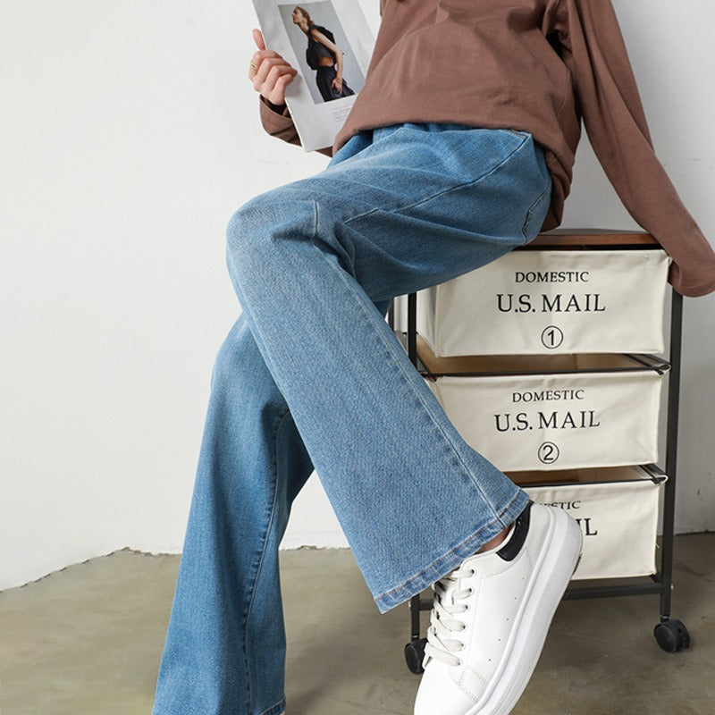 Pregnant women's denim wide leg floor mop soft underbelly pants plus size