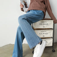 Pregnant women's denim wide leg floor mop soft underbelly pants plus size