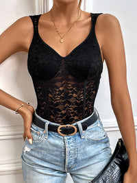 New European and American summer women's lace sleeveless solid color jumpsuit