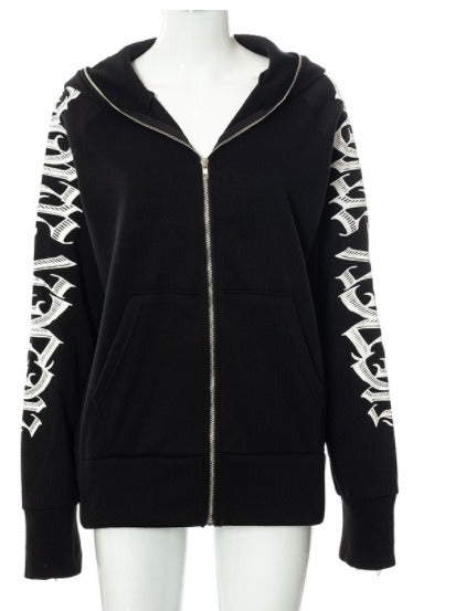 Solid color letter printed Kepeng hooded long sleeved sweatshirt