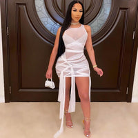 Sexy slim fit mesh dress dopamine summer outfit with a youthful and sweet spicy style