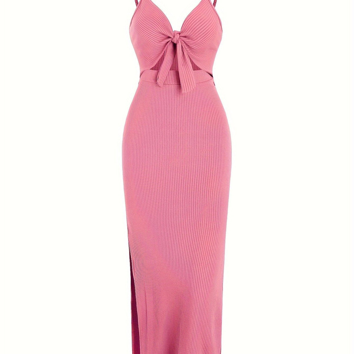 Long skirt V-neck strap with hollowed out suspender slit slim fit backless dress