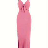 Long skirt V-neck strap with hollowed out suspender slit slim fit backless dress