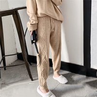 Knitted women's pants New Harun pants Elastic waist casual Fried Dough Twists small leg radish pants for women