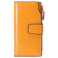 Genuine leather women's wallet long oil wax cowhide women's multi card wallet