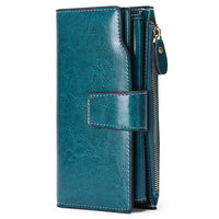Genuine leather women's wallet long oil wax cowhide women's multi card wallet