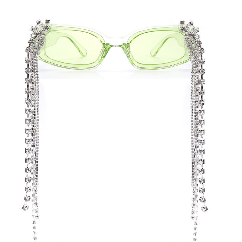 Square Small Frame Hand-Drilled Tassel Sunglasses Unisex Jelly Color Net Red Street Shot Glasses Sunglasses