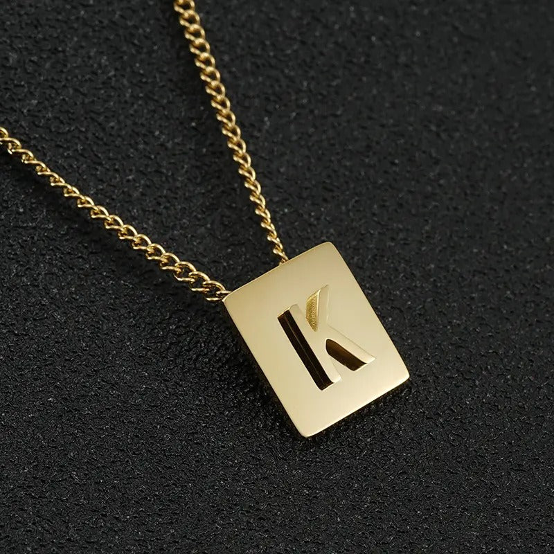 Stainless steel square letter necklace design titanium steel 26 letter necklace for women