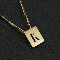 Stainless steel square letter necklace design titanium steel 26 letter necklace for women