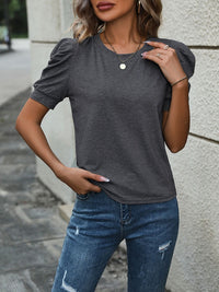 New European and American Summer Women's Casual Solid Color Bubble Sleeve Top for Women